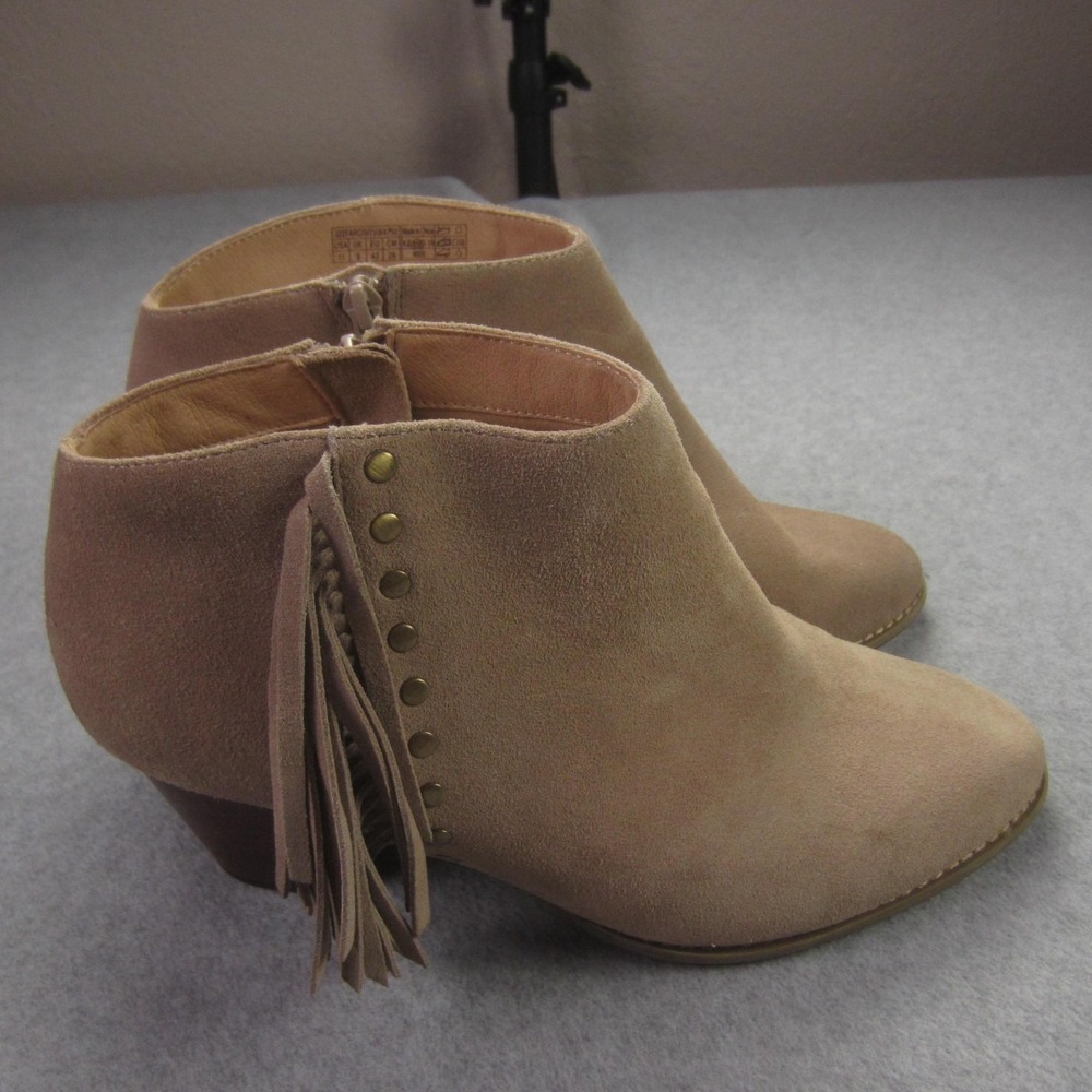 Vionic Boots Womens 11 W Taupe Suede Faros Ankle Booties Tassel Studded READ